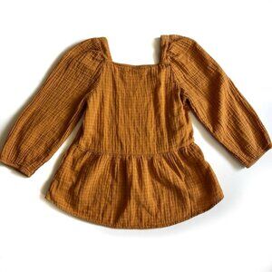 Madewell Dark Yellow Pinstriped 3/4 Sleeve Peplum Square Neck Top - XS